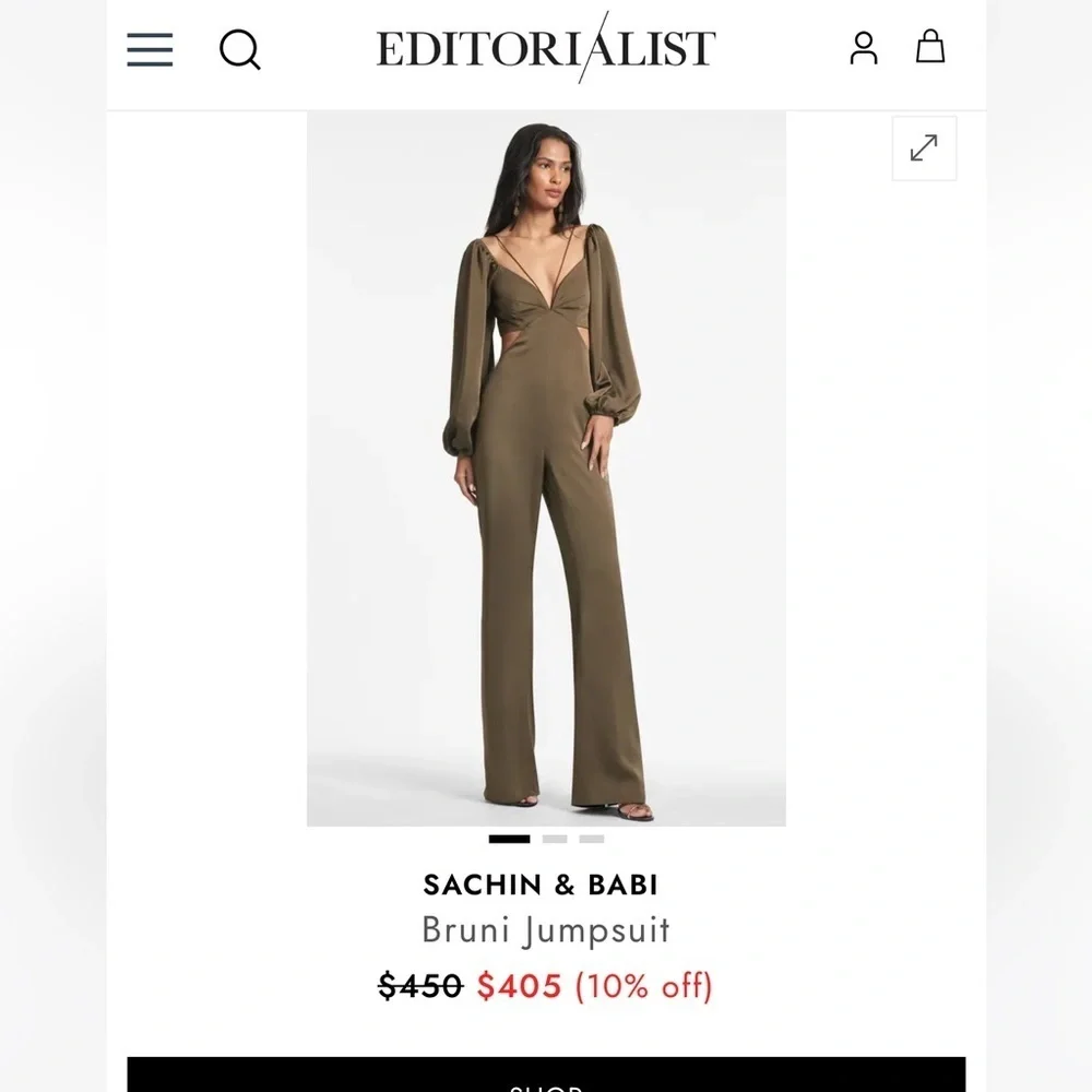 NWT Sachin + Babi Bruni Jumpsuit Dark Olive Green‎ Long Sleeve Cut Outs Size 8